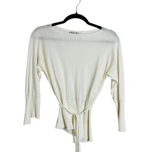 Crea Concept Sweater Womens Small Ivory White Belted Knit Pullover Lightweight